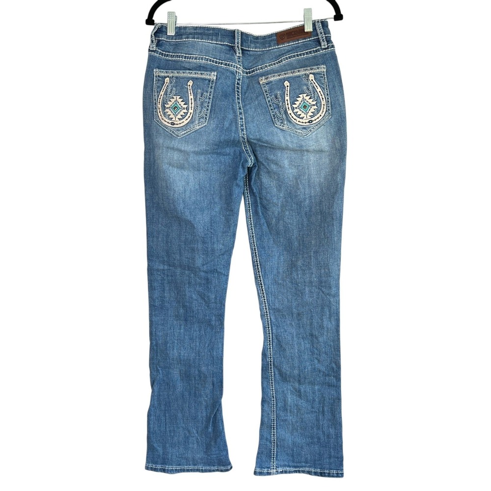 Women’s Boot Cut Jeans with Embroidered Pocket - Light Blue - Picture 2 of 10